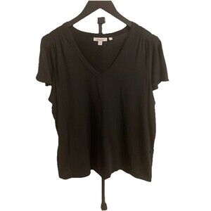 Chicos Size 3 Womens XL Top Flutter Sleeve V Neck Tee Short Sleeve Black Stretch